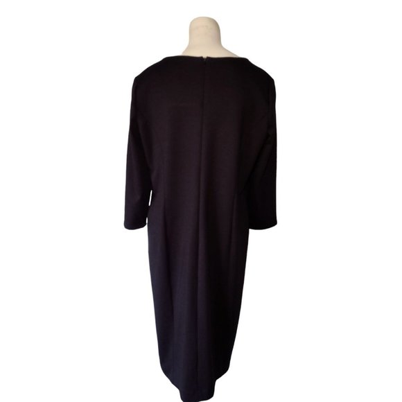 Chicos Ponte Knit Sheath Dress Sz 1 Med Stretch Pockets Black Modest Career 3/4 - Picture 5 of 8